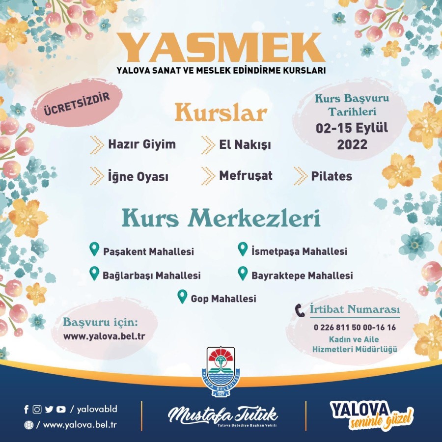 Belediyemiz Bünyesinde Düzenlenen Yasmek  Kurslarımıza Başvurular Başladı