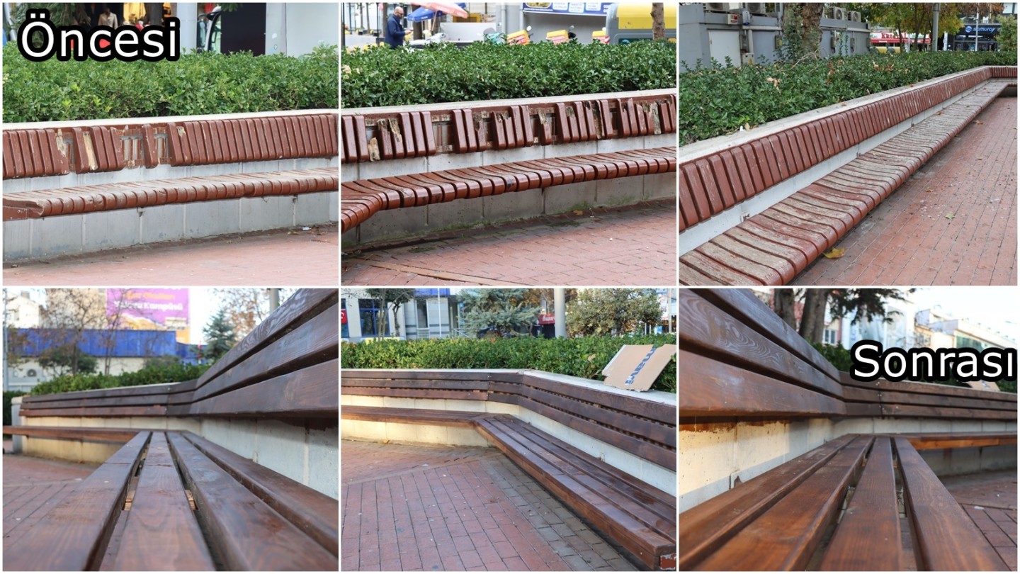 TAHRİP OLAN OTURMA ALANLARININ AHŞAPLARI YENİLERİYLE DEĞİŞTİRİLDİ