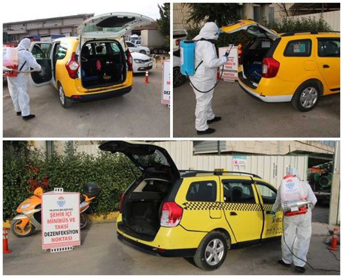 TAKSİ VE MİNİBÜSLERE ÜCRETSİZ DEZENFEKSİYON İŞLEMLERİ DEVAM EDİYOR