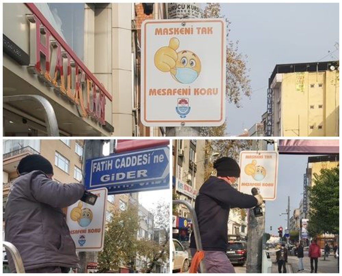 YALOVA BELEDİYESİNDEN “MASKENİ TAK MESAFENİ KORU” UYARILI TABELA