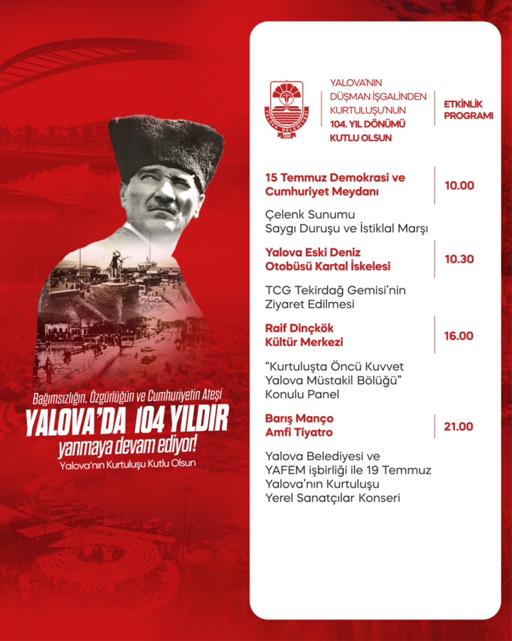 YALOVA’NIN KURTULUŞU ÇEŞİTLİ ETKİNLİKLERLE KUTLANACAK